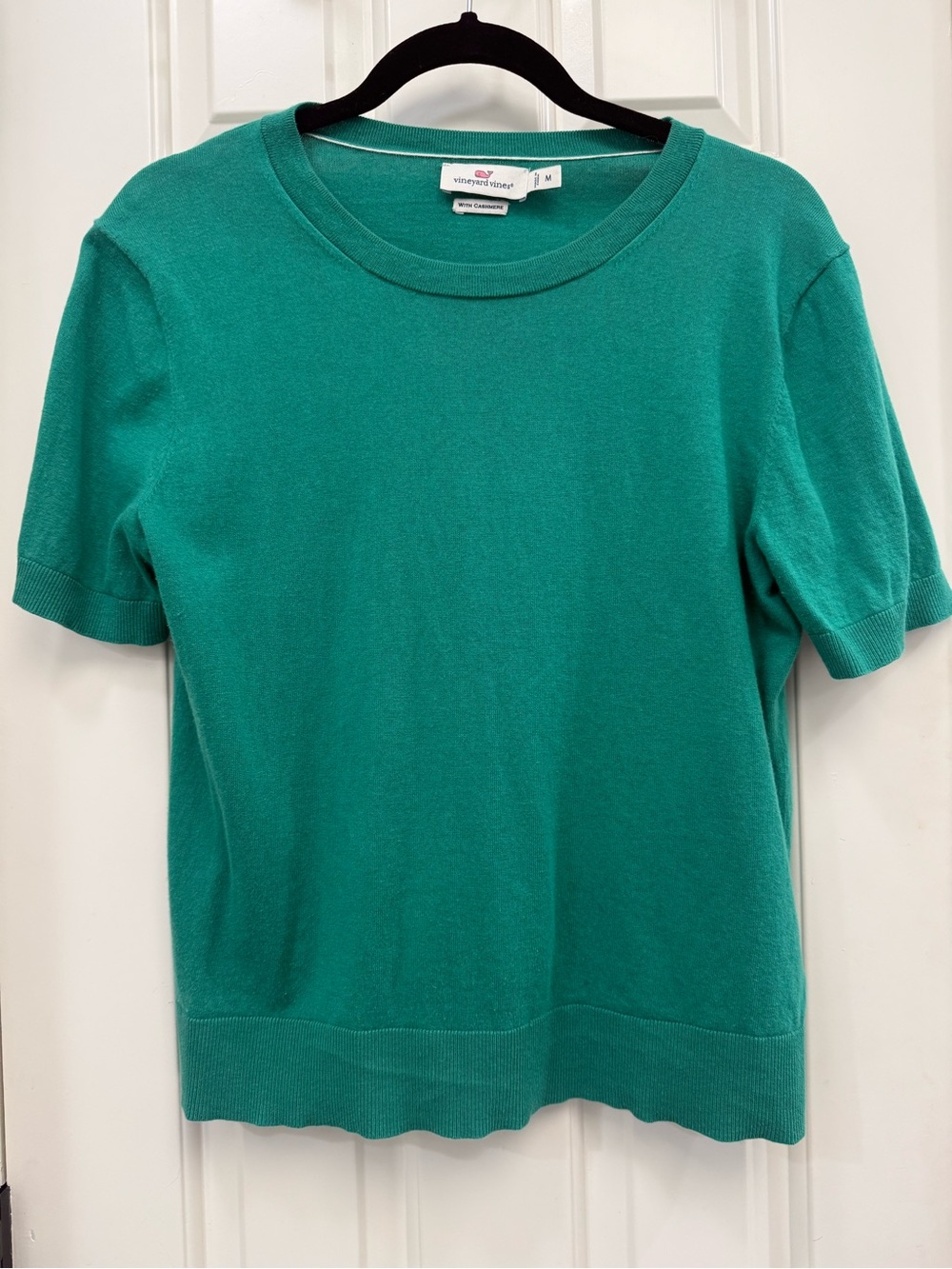 Vineyard Vines Green Short-Sleeve Knit Top with cashmere, cotton, and silk